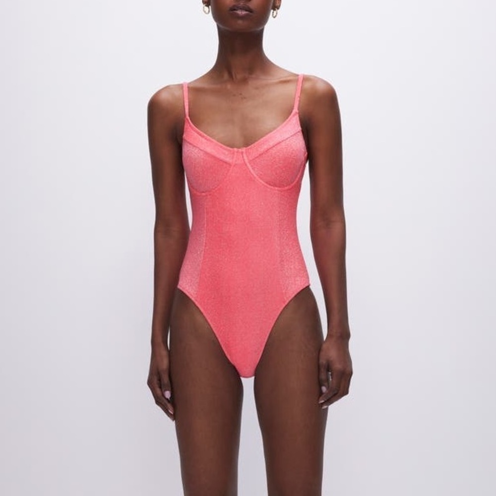 Good American Sparkle Show Off Underwire One-Piece Swimsuit In Fiery Coral 002